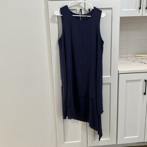 Eileen Fisher Women's Navy Blue Minimalist Sleeveless Lightweight Midi Dress